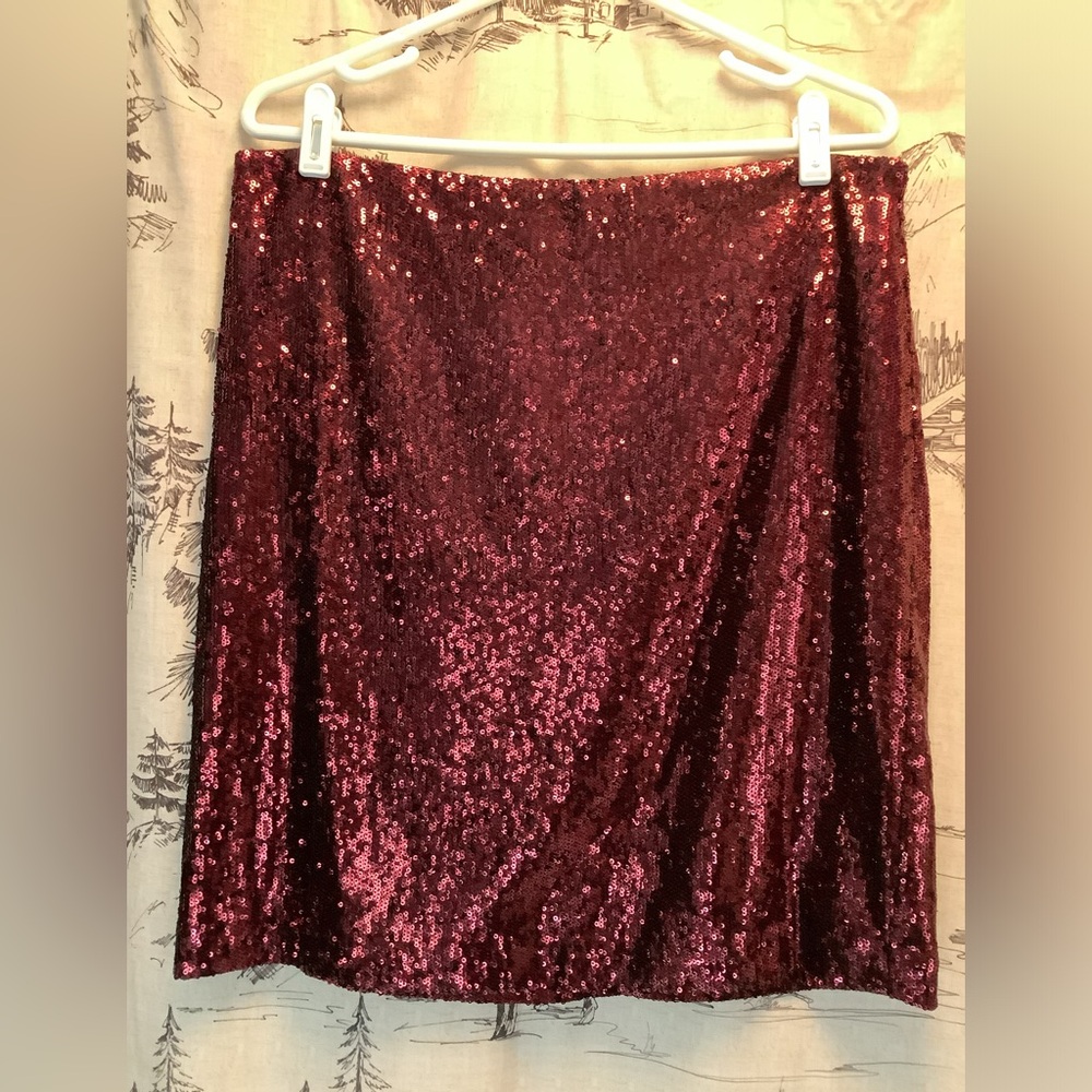 WHBM Short Sequin Burgundy Red Skirt